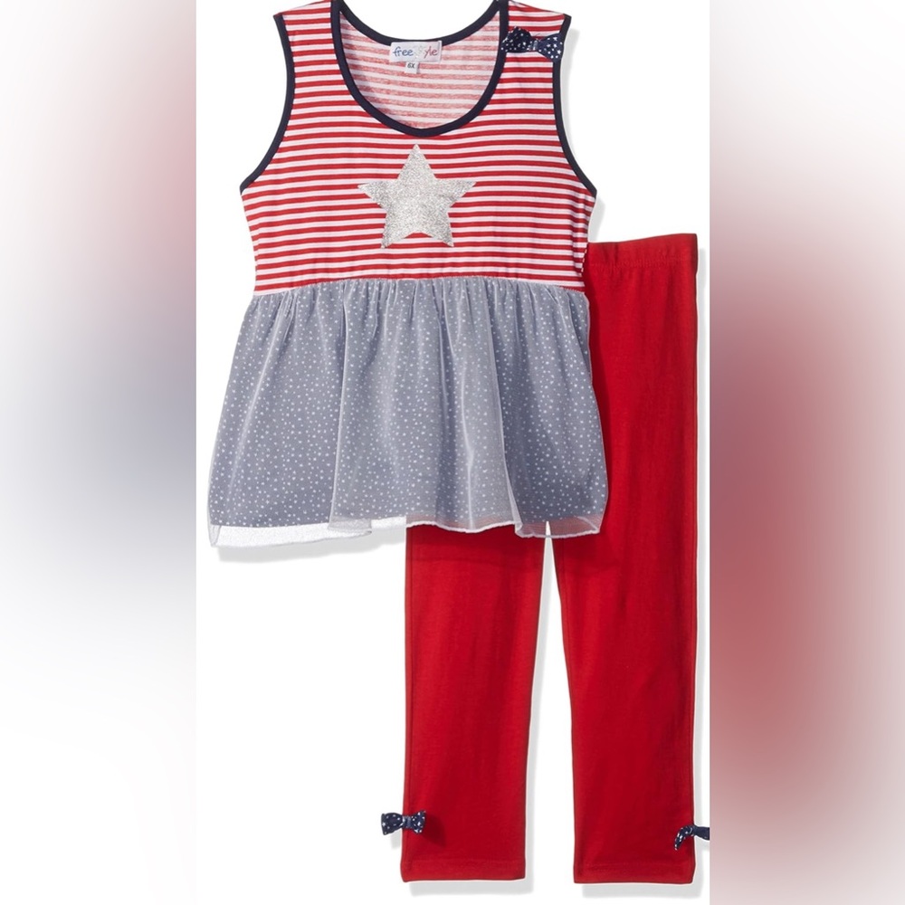 NWT FreeStyle Little Girls Glitter Star Dress with Capris Leggings - Size 6